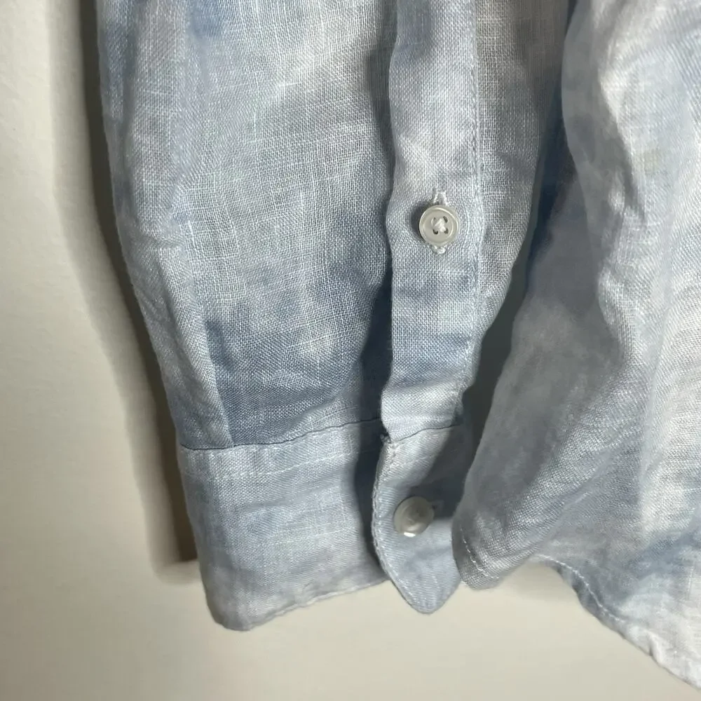 Gap Linen Tie Dye Shirt Blue Womens XS Watercolor Pastel Coastal Beach